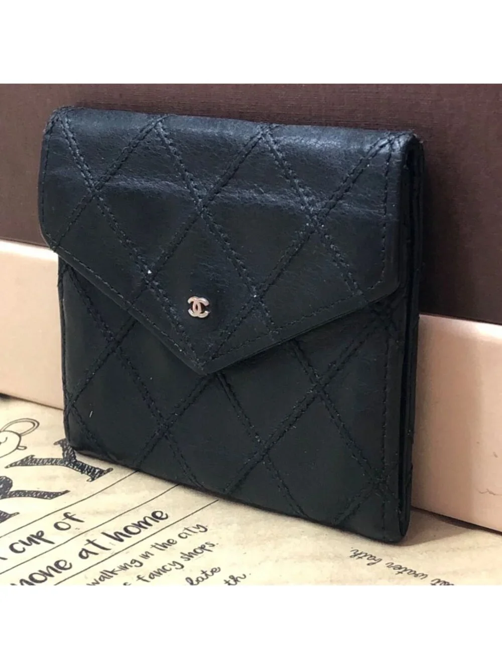 Chanel Coin Purse Wallet Card Caviar Leather Black CC Logo